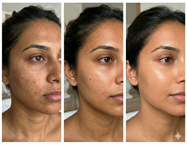 Tanned Skin before and after results — Allodermis client transformation, Long-Term Results