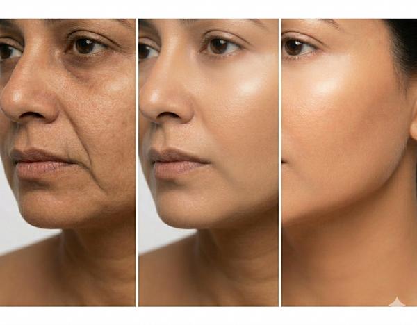 Ageing Issues before and after results — Allodermis client transformation, Maintenance Phase