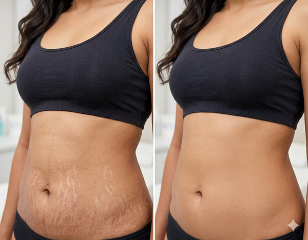 Stretch Marks before and after results — Allodermis client transformation, Brightness & Clarity