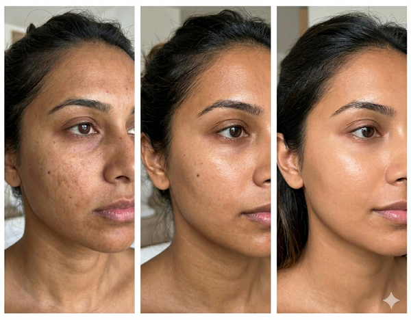 Tanned Skin before and after results — Allodermis client transformation, Visible Improvement
