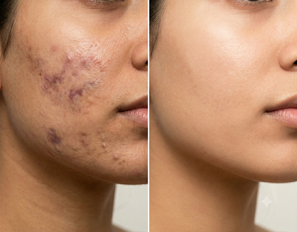 Pimple ACNE Scar before and after results — Allodermis client transformation, Visible Improvement