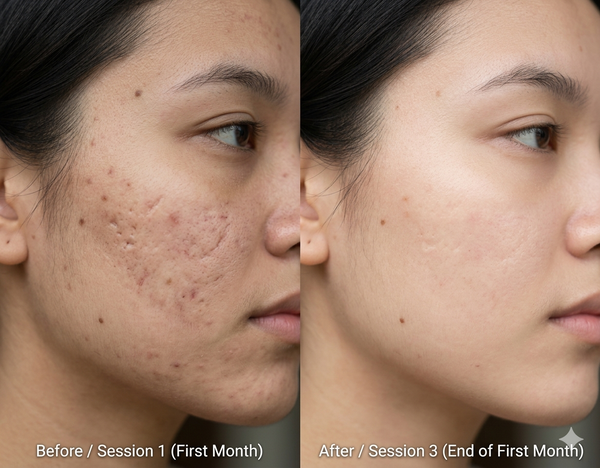 ACNE SCAR before and after results — Allodermis client transformation, Brightness & Clarity