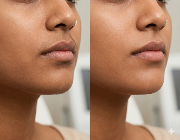 Laser hair reduction before and after results — Allodermis client transformation, Maintenance Phase