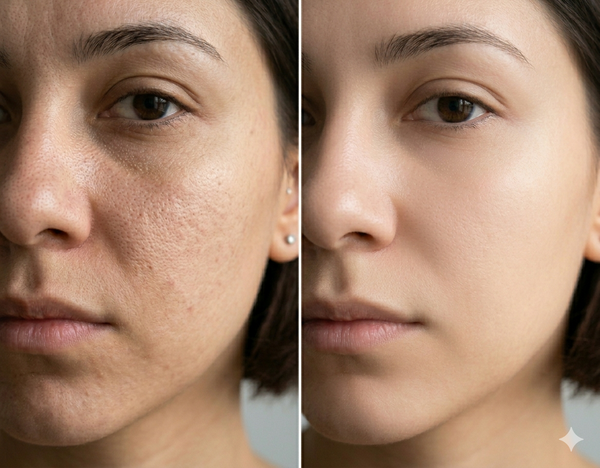 Open Pores before and after results — Allodermis client transformation, Long-Term Results