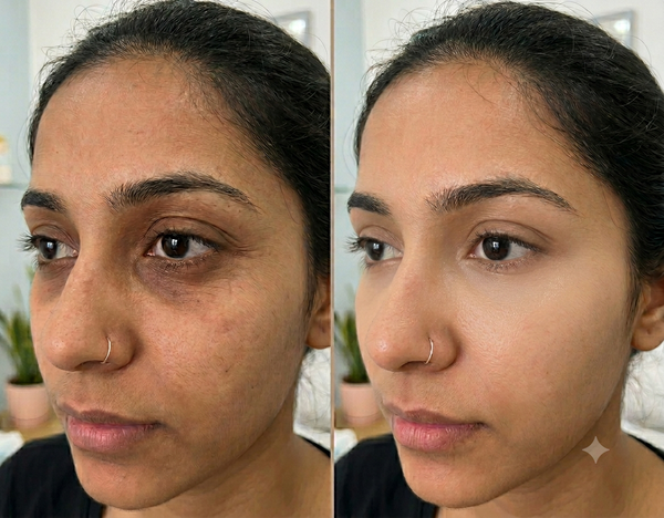 Under Eye Treatement before and after results — Allodermis client transformation, Maintenance Phase