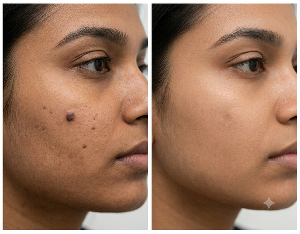 Skin Biopsy Procedure before and after results — Allodermis client transformation, Long-Term Results
