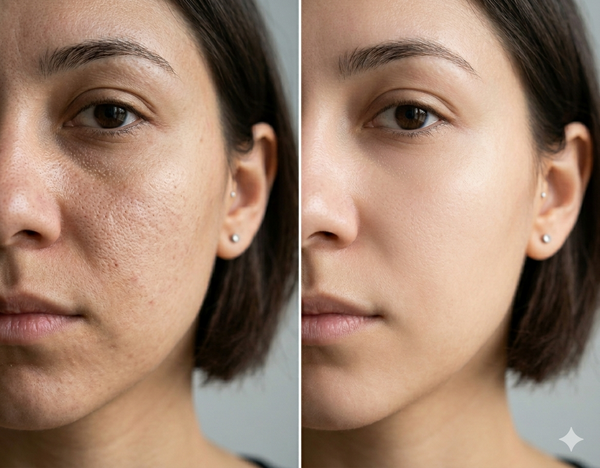 Open Pores before and after results — Allodermis client transformation, Visible Improvement