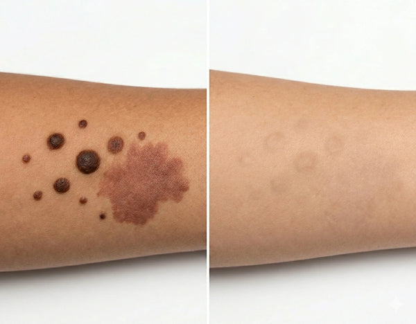 Birthmarks and Moles before and after results — Allodermis client transformation, Long-Term Results