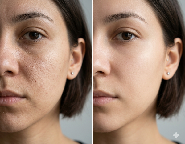 Open Pores before and after results — Allodermis client transformation, Brightness & Clarity