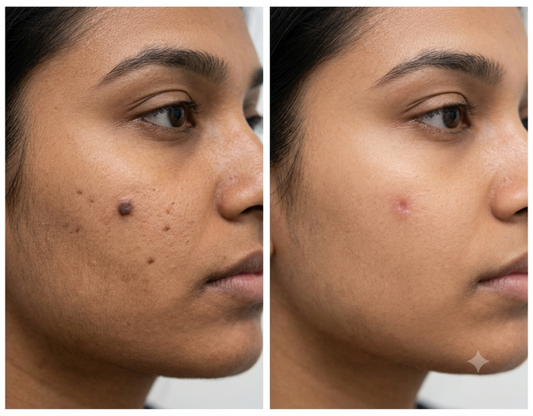 Skin Biopsy Procedure before and after results — Allodermis client transformation, Brightness & Clarity