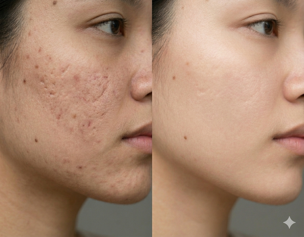 ACNE SCAR before and after results — Allodermis client transformation, Long-Term Results