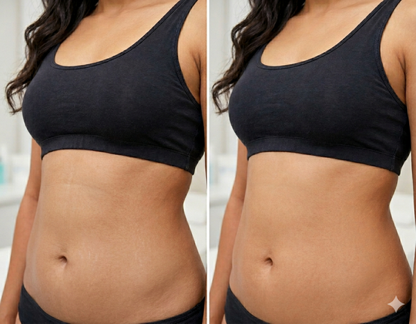 Stretch Marks before and after results — Allodermis client transformation, Maintenance Phase