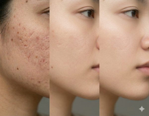 ACNE SCAR before and after results — Allodermis client transformation, Maintenance Phase
