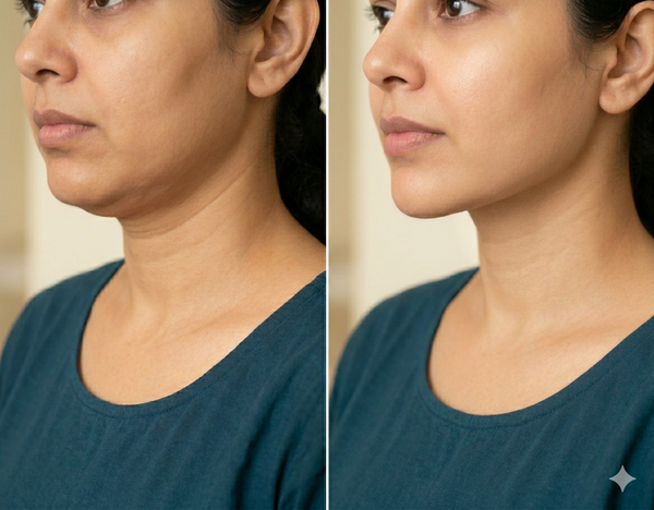 Double Chin before and after results — Allodermis client transformation, Maintenance Phase