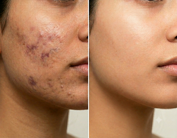 Pimple ACNE Scar before and after results — Allodermis client transformation, Maintenance Phase