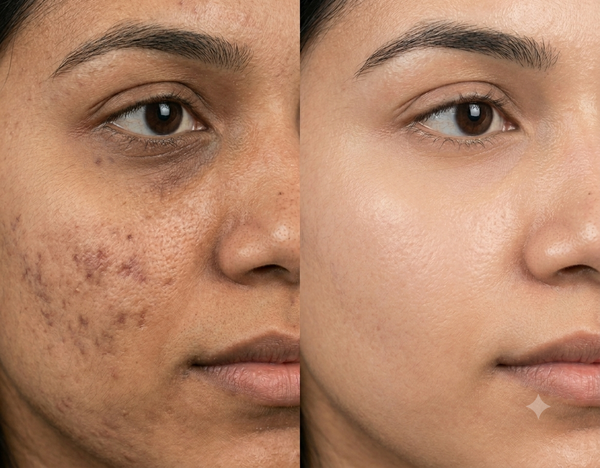 Black Peel treatment before and after results — Allodermis client transformation, Long-Term Results