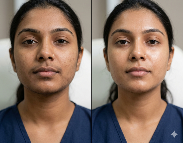 Laser hair reduction before and after results — Allodermis client transformation, Brightness & Clarity