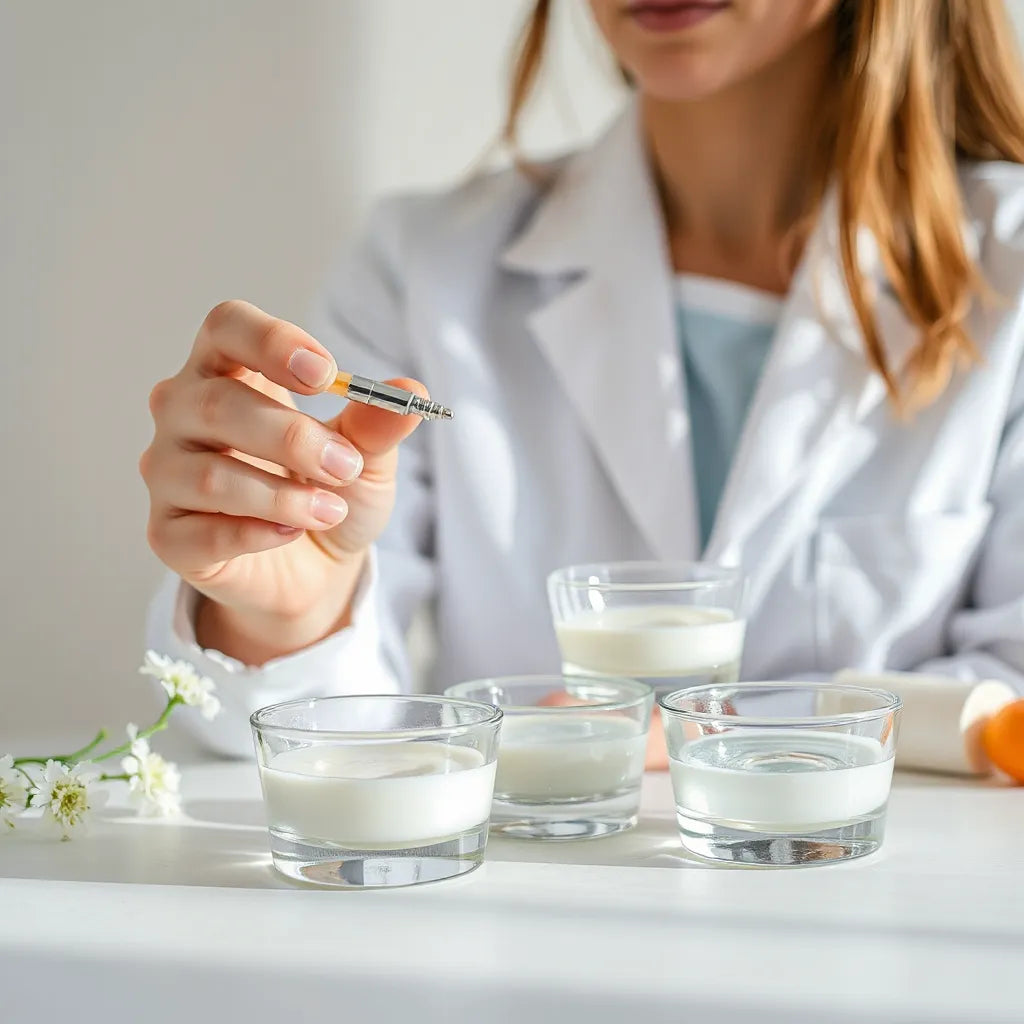 Dermatologist preparing chemical peel solutions for a facial treatment in a clean clinic setting