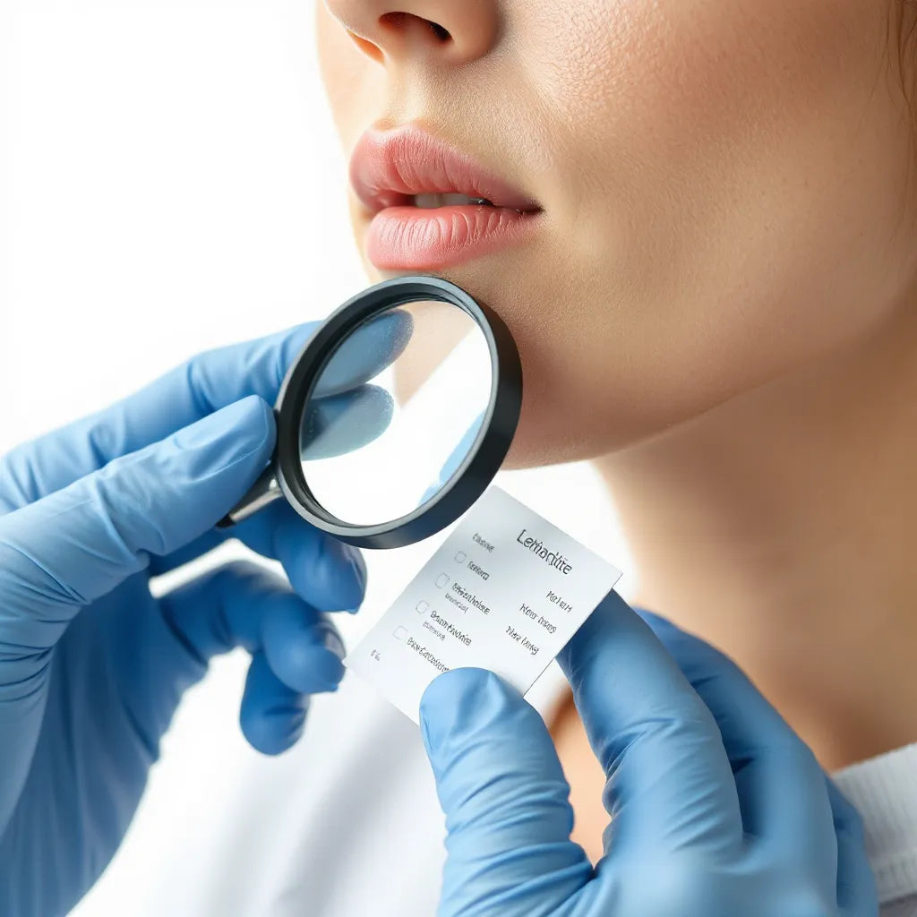 Dermatologist examining facial skin texture with a magnifying tool during skin type analysis