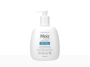 Dermalogics Moiz Cleansing Lotion bottle, front view showing the label and packaging for gentle skincare.