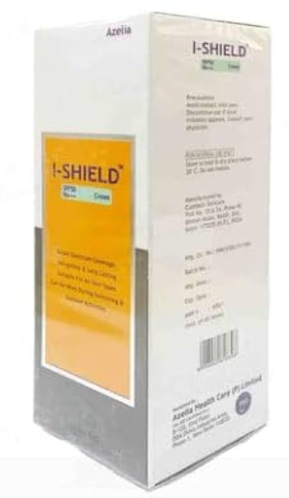 Curetech Skincare I-Shield Sunscreen Cream with SPF 50+ in a white tube, showing the product label and packaging.