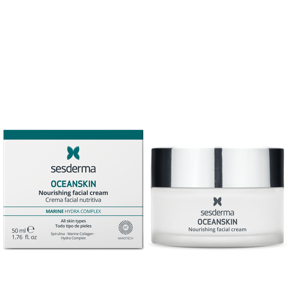 Allodermis Sesderma Ocean Skin Nourishing Facial Cream in a jar, showcasing its creamy texture and packaging for hydrating skin.