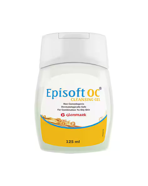 Glenmark Episoft OC Cleansing Gel in a blue and white tube, designed for cleansing and managing oily or acne-prone skin.