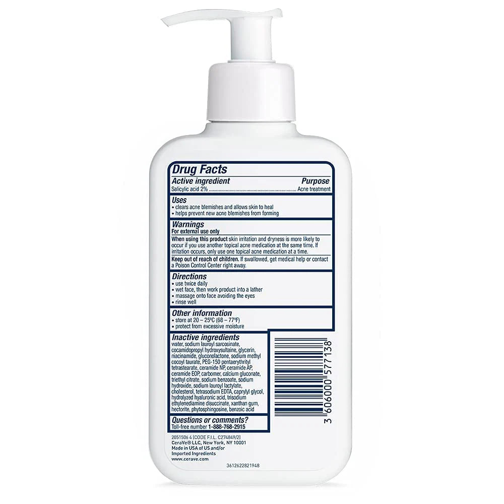 CeraVe Foaming Cleanser in a pump bottle, gentle facial cleanser for normal to oily skin, with a foaming, hydrating formula.