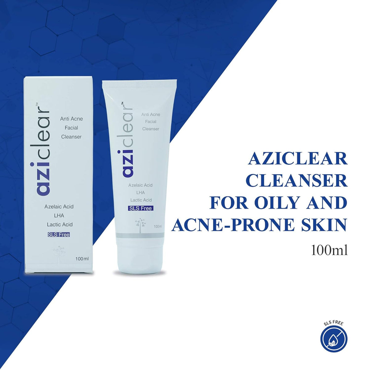 Archeesh Laboratories Aziclear Anti-Acne Facial Cleanser in a white tube with blue and green accents, suitable for acne-prone skin.