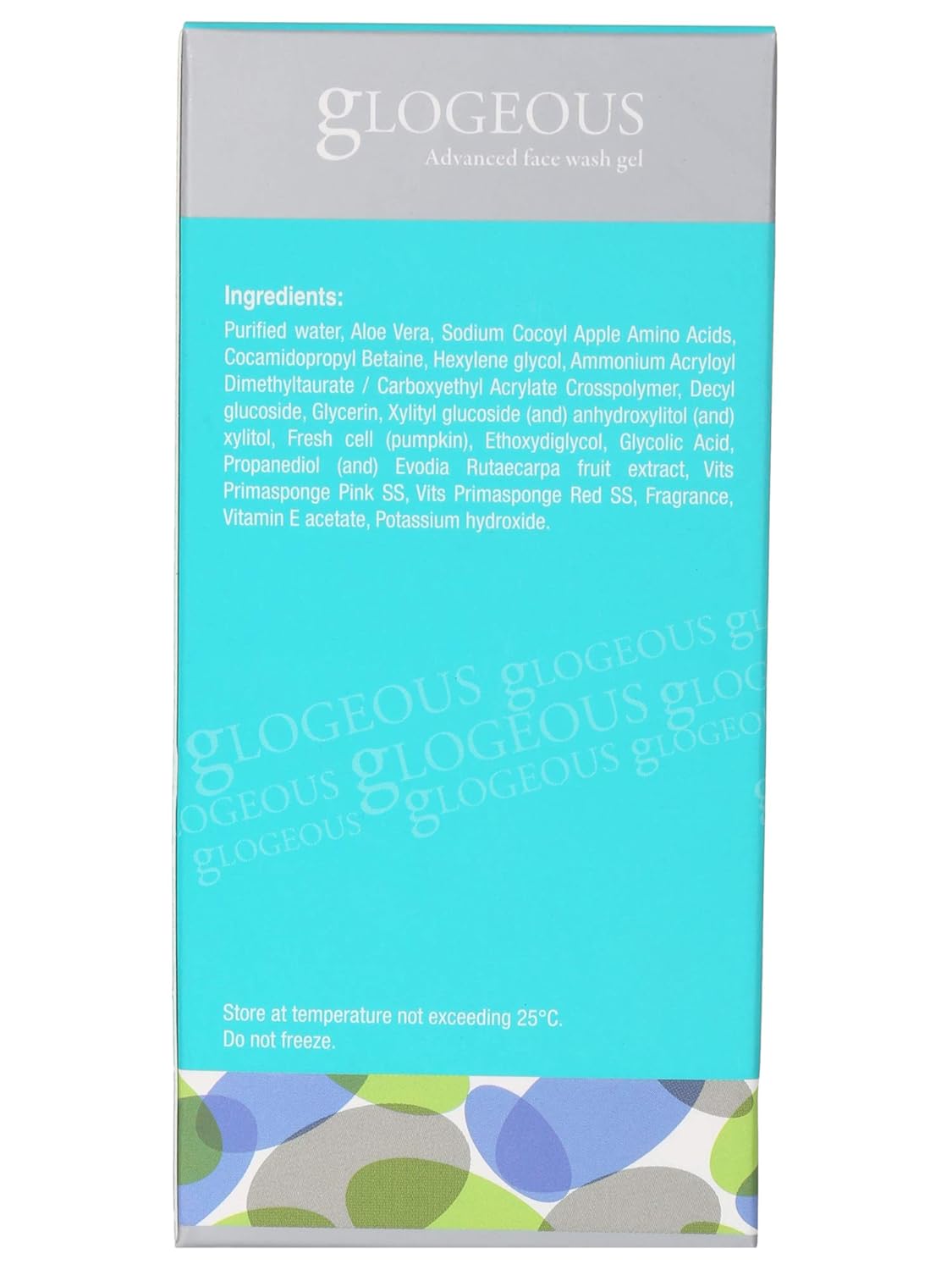 Glogeous Advanced Face Wash Gel from Torrent Pharmaceuticals Ltd. with a clear bottle and gel texture, suitable for daily skincare.