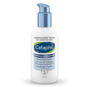 Cetaphil Optimal Hydration Replenishing Body Lotion bottle from Encube Ethicals Pvt. Ltd., with a white pump dispenser and clean label.