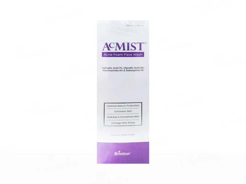 Curetech Skincare Brinton Acmist Acne Foam Face Wash in 100ml bottle, creamy foam for acne-prone skin.