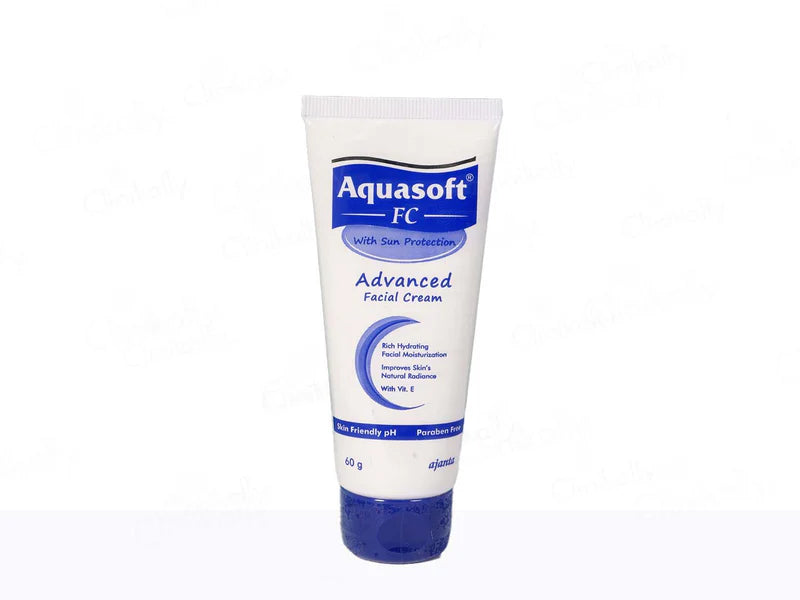 Aquasoft FC Advanced Facial Cream in 60g jar by Ajanta Pharma, smooth cream with hydrating and nourishing properties.