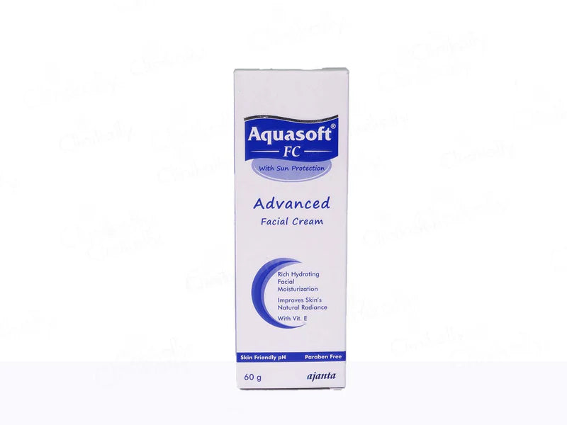 Aquasoft FC Advanced Facial Cream in 60g jar, featuring smooth texture and hydrating ingredients for soft, healthy skin.