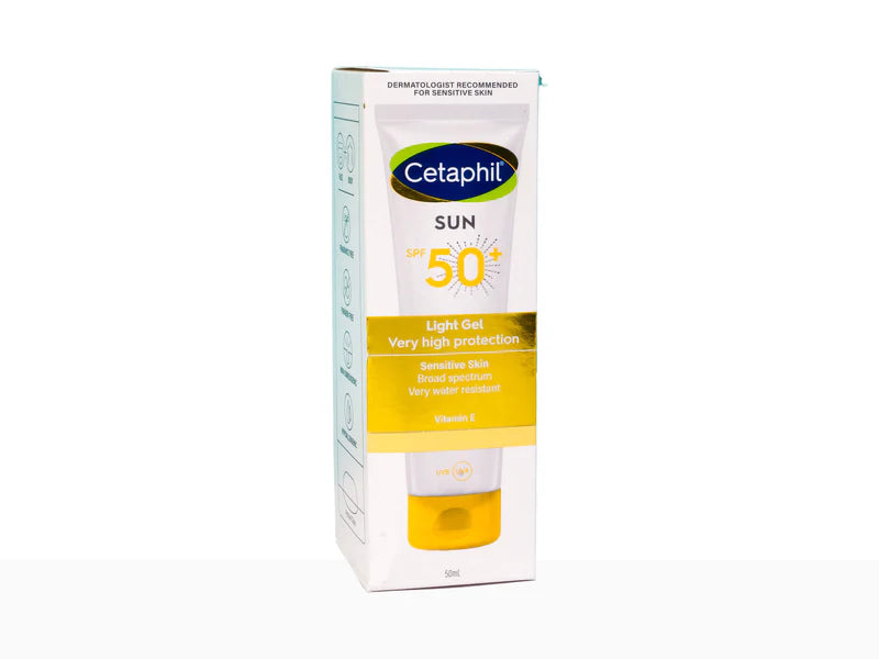 Cetaphil Sun Light Gel with SPF 50 by Encube Ethicals Pvt. Ltd. in a tube, designed for daily sun protection and skincare.