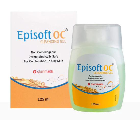 Episoft OC Cleansing Gel in a clear plastic bottle with a pump dispenser, suitable for facial skin cleansing.