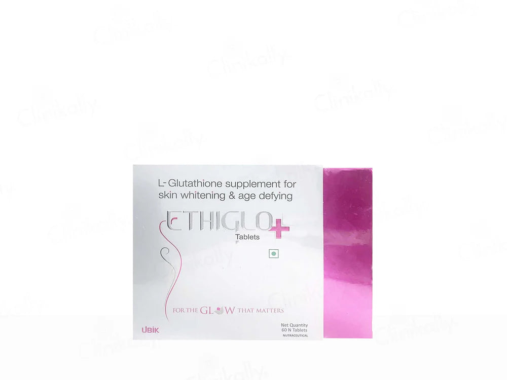 Allodermis Ethiglo Plus tablets, 60 count, showing the container with the supplement pills on a white background.