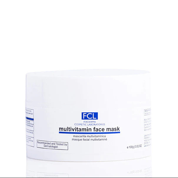 Allodermis FCL Multivitamin Face Mask showing a soothing cream applied to the face, designed to boost skin health with multivitamins.