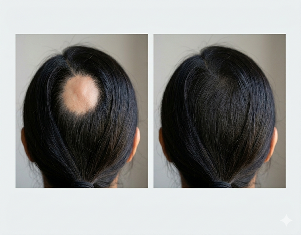 Allopecia(Hair Loss) before and after results — Allodermis client transformation, Visible Improvement