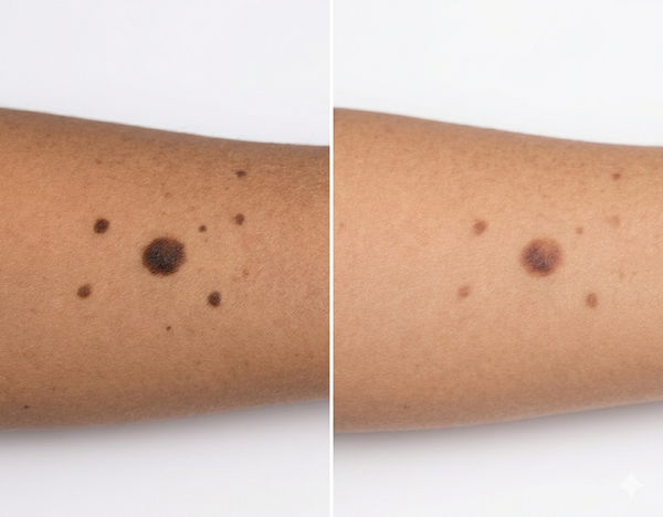 Birthmarks and Moles before and after results — Allodermis client transformation, Brightness & Clarity