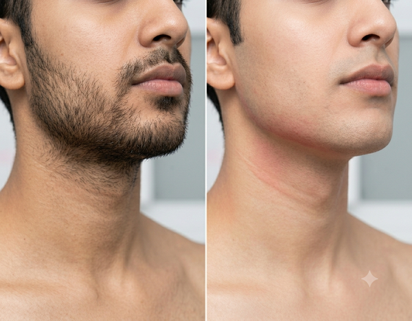 Laser Beard Shaping before and after results — Allodermis client transformation, Brightness & Clarity