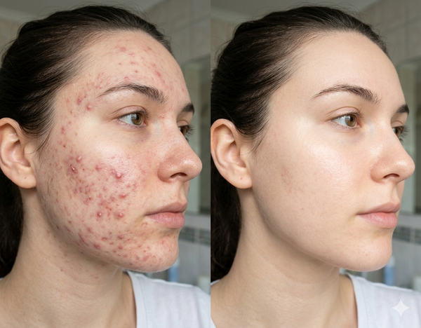 Acne/Pimple before and after results — Allodermis client transformation, Brightness & Clarity