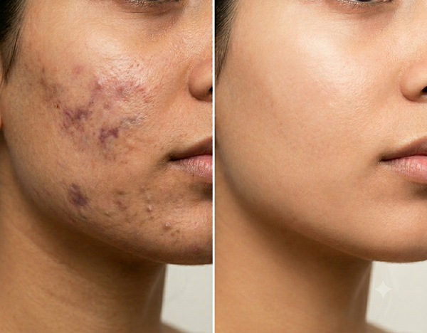 Pimple ACNE Scar before and after results — Allodermis client transformation, Long-Term Results