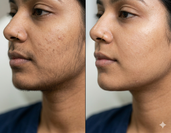 Laser hair reduction before and after results — Allodermis client transformation, Visible Improvement