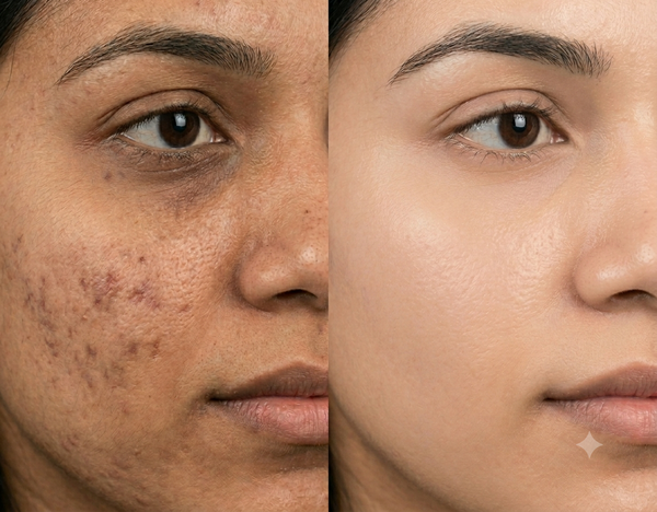 Black Peel treatment before and after results — Allodermis client transformation, Maintenance Phase