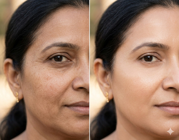 Wrinkle(Ageing) before and after results — Allodermis client transformation, Brightness & Clarity