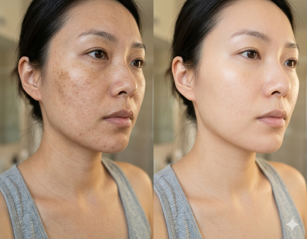 Skin Pigmentation before and after results — Allodermis client transformation, Brightness & Clarity