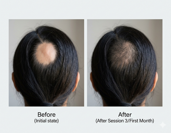 Allopecia(Hair Loss) before and after results — Allodermis client transformation, Brightness & Clarity