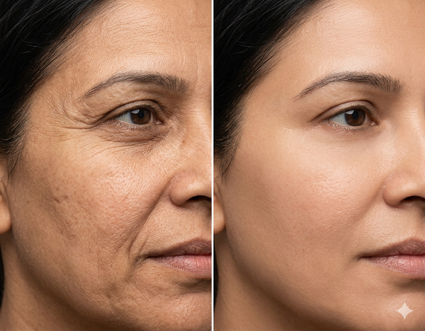 Wrinkle(Ageing) before and after results — Allodermis client transformation, Long-Term Results