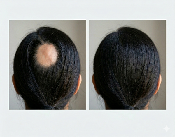 Allopecia(Hair Loss) before and after results — Allodermis client transformation, Maintenance Phase
